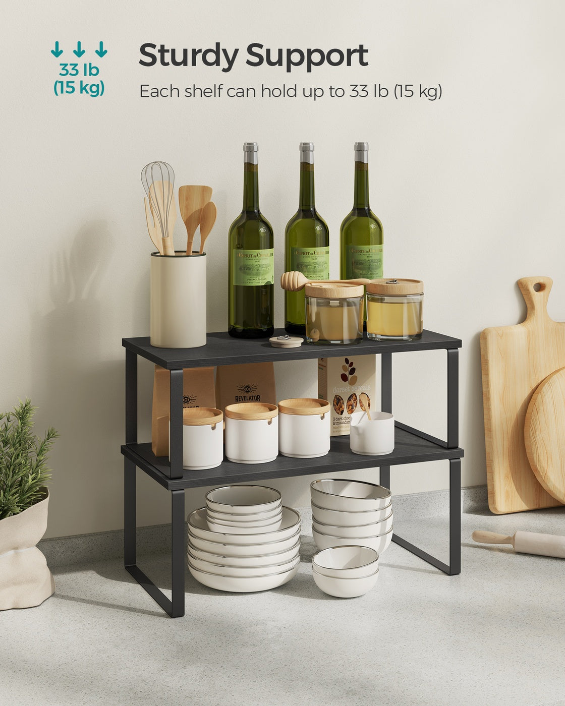 Set of 2 Kitchen Counter Shelves - Ink Black, Ebony Black