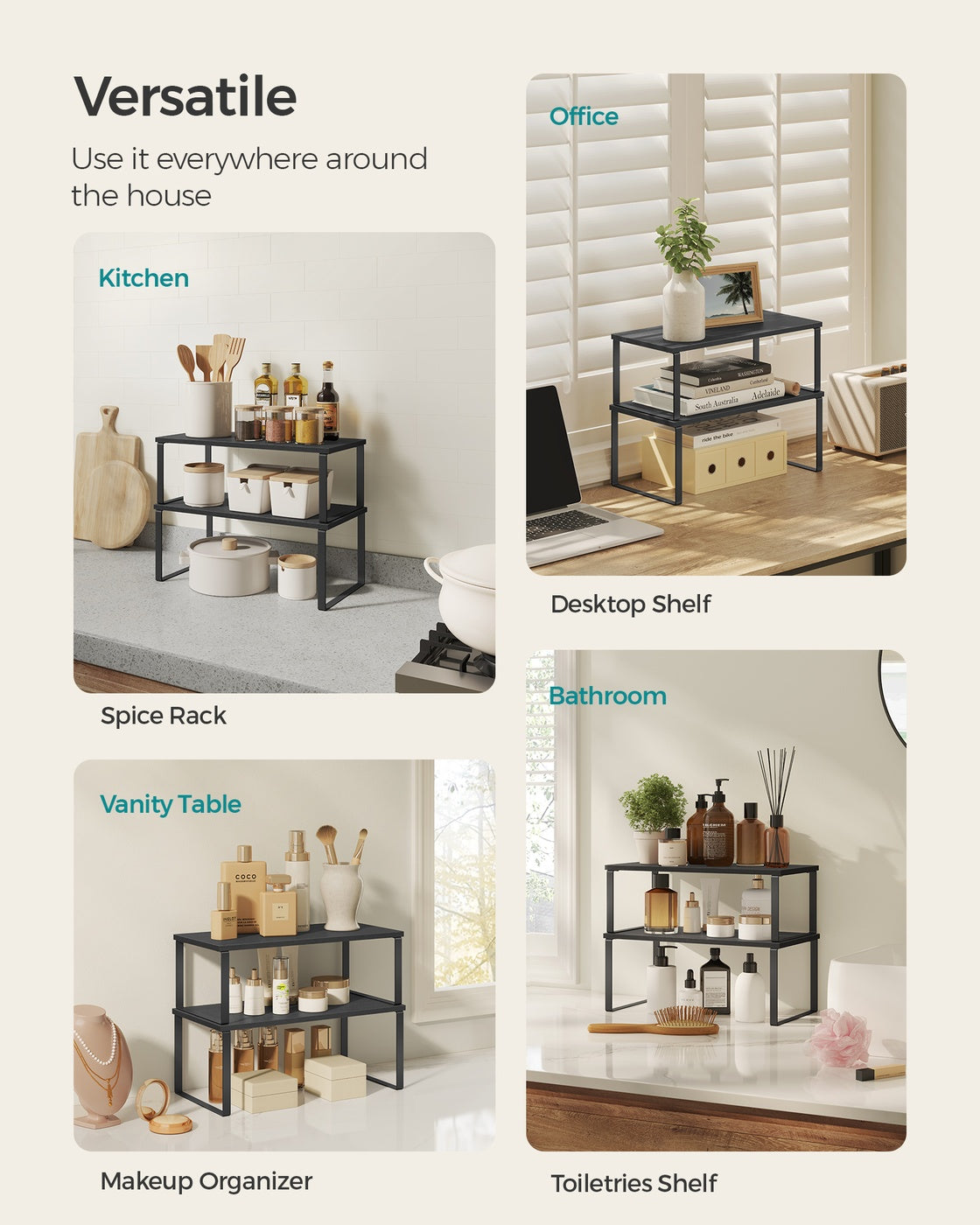 Set of 2 Kitchen Counter Shelves - Ink Black, Ebony Black
