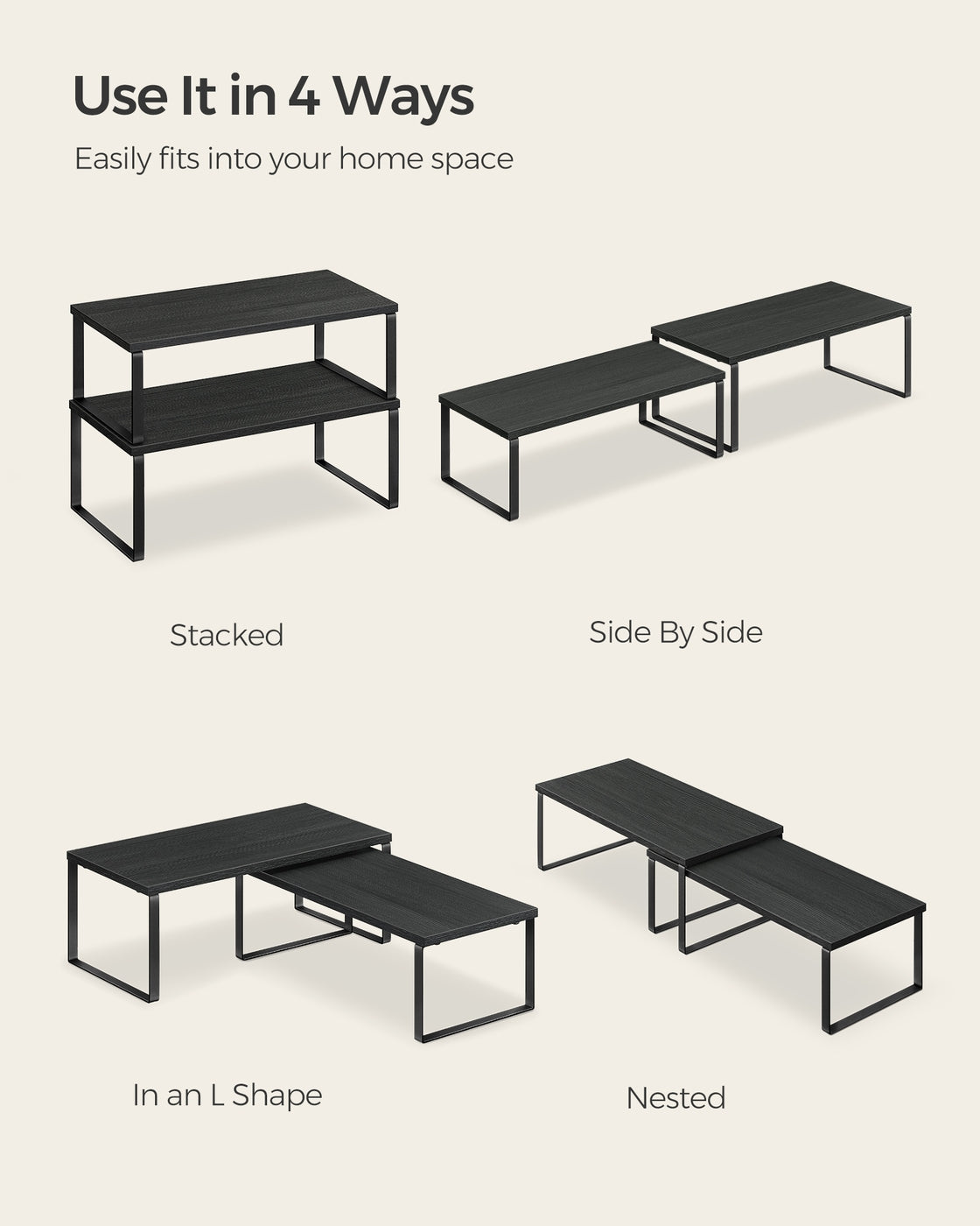 Set of 2 Kitchen Counter Shelves - Ink Black, Ebony Black