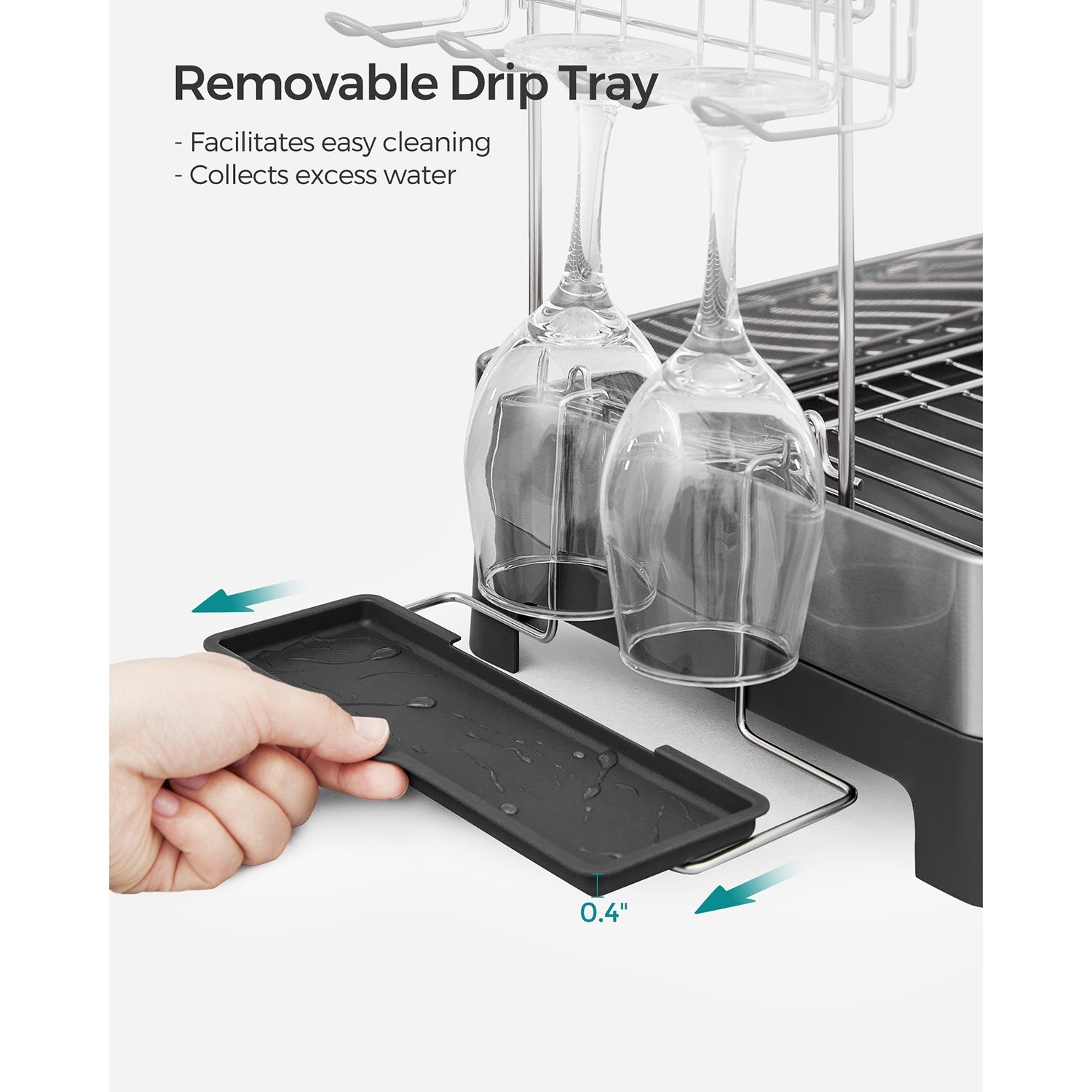 2 Tier Dish Rack for Kitchen Counter with Rotatable and Extendable Drain Spout - Silver, Black