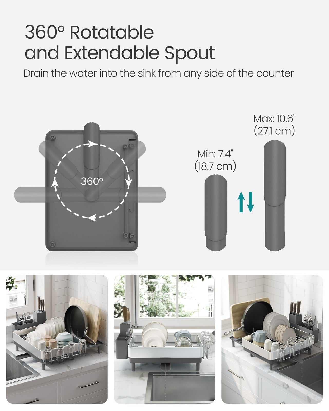 Expandable Dish Drying Rack for Kitchen Counter - Silver, Gray