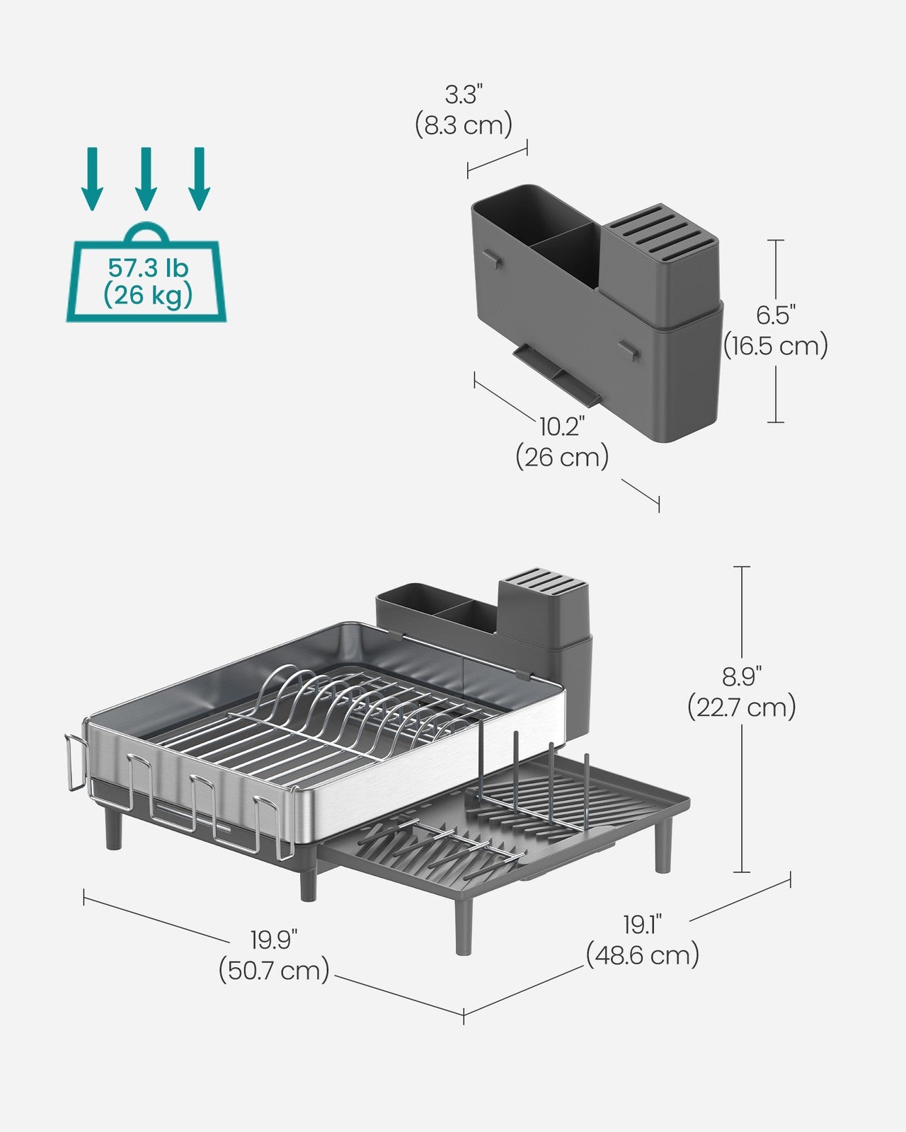 Expandable Dish Drying Rack for Kitchen Counter - Silver, Gray