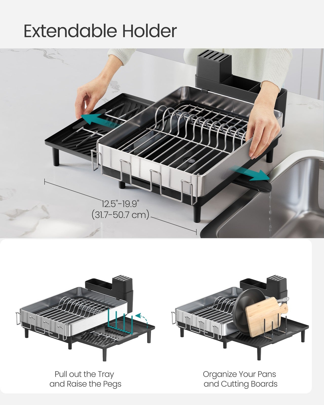 Expandable Dish Drying Rack for Kitchen Counter - Silver, Gray