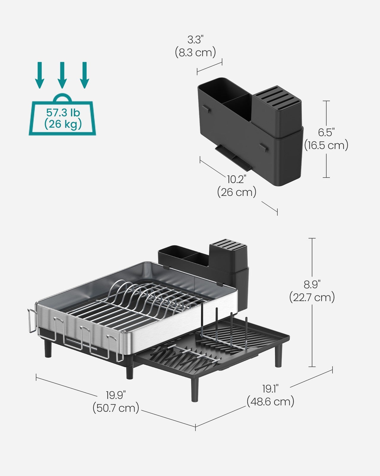 Expandable Dish Drying Rack for Kitchen Counter - Silver, Gray