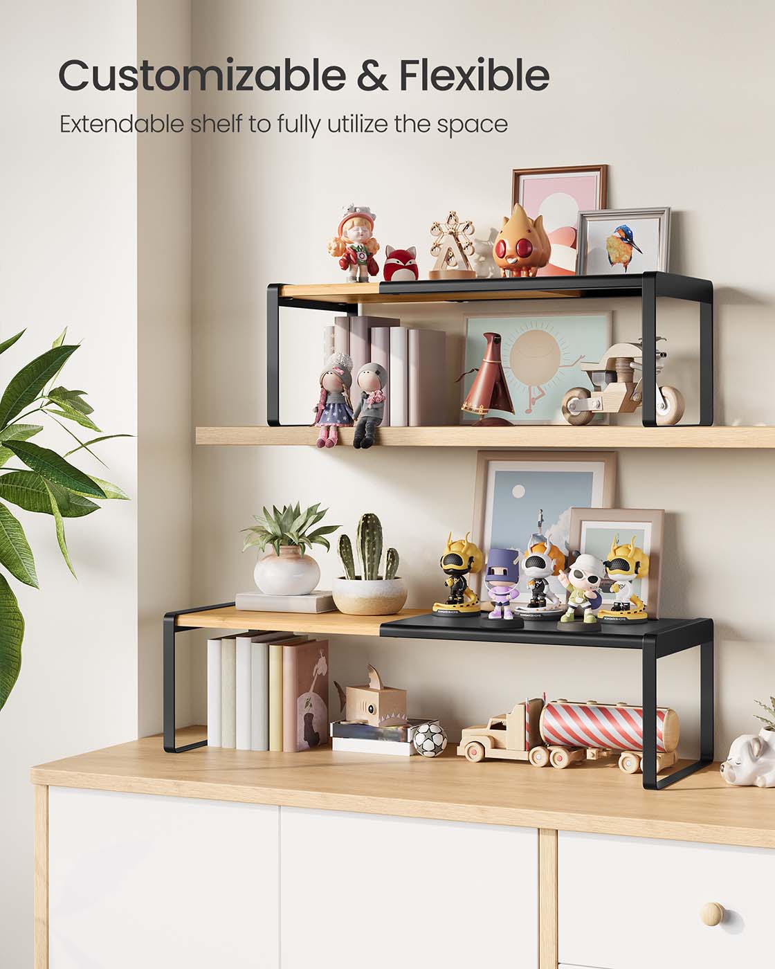 Expandable Cupboard Shelf Orgnizers - Natural Beige, Ink Black