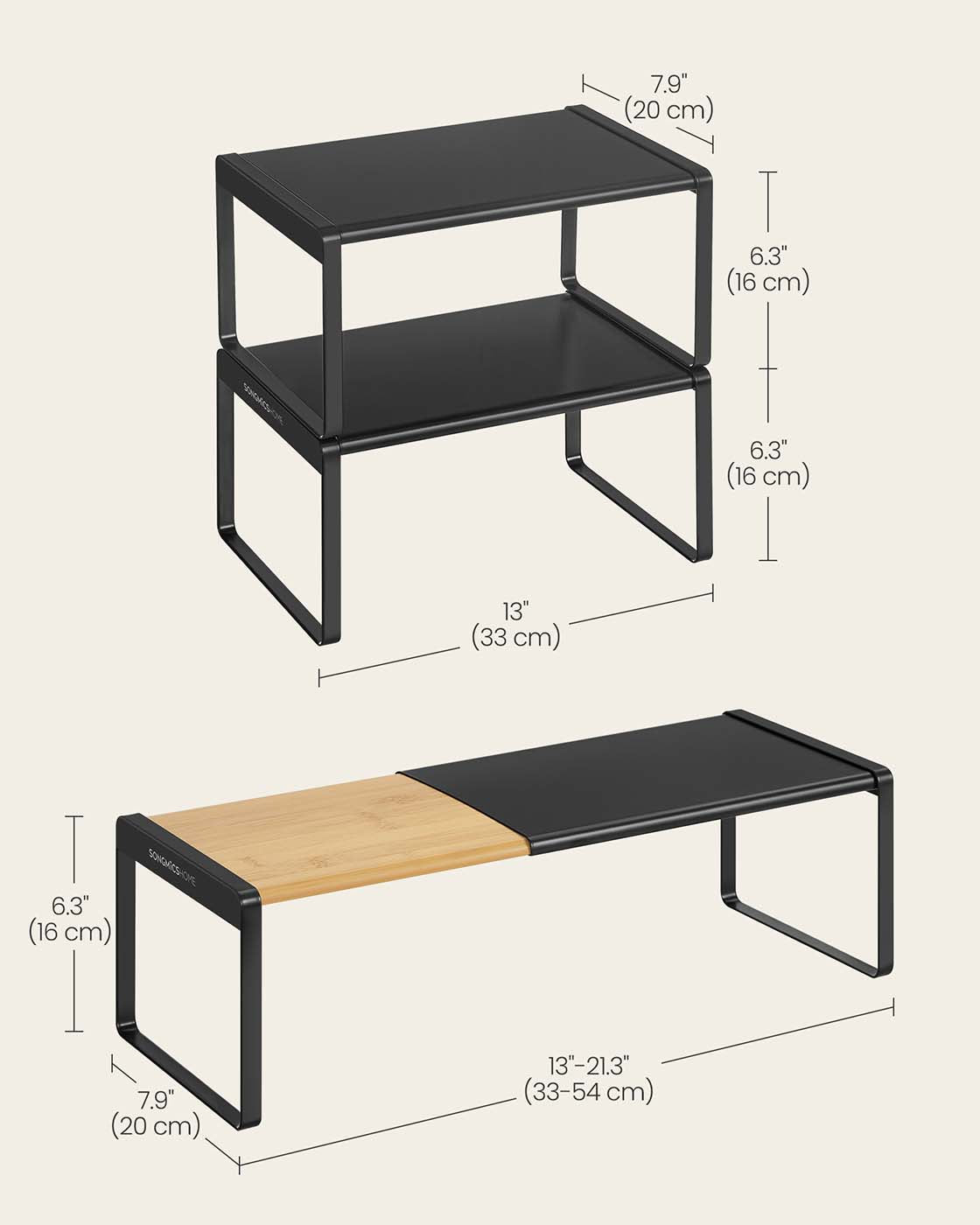 Expandable Cupboard Shelf Orgnizers - Natural Beige, Ink Black