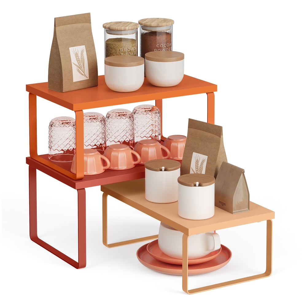 Kitchen Counter Shelves - Stackable Risers for Spice and Dish Display - Set of 3