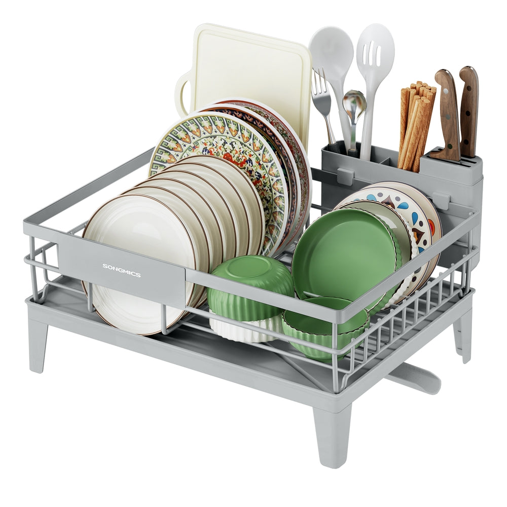 Dish Drying Rack - Kitchen Dish Rack - with Drainboard - 360° Rotatable and Extendable Spout Dove Gray - Dove Gray