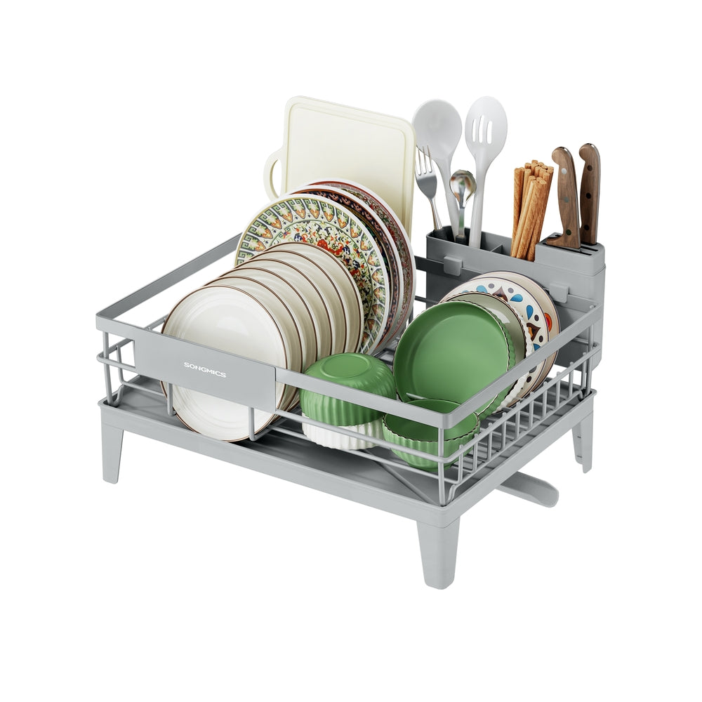 Dish Drying Rack - Kitchen Dish Rack - with Drainboard - 360° Rotatable and Extendable Spout Dove Gray - Dove Gray