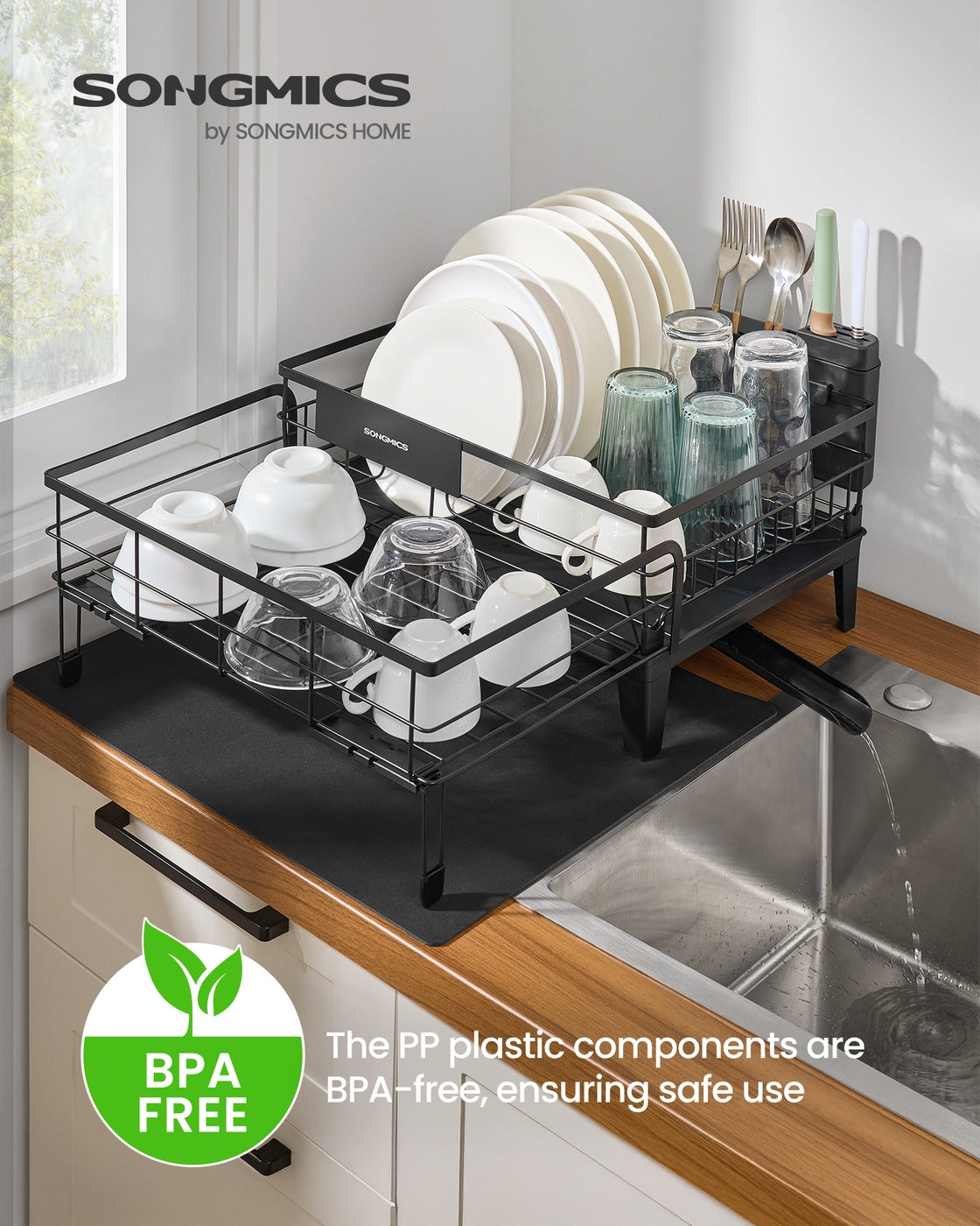 Kitchen Dish Rack with Drainboard and Extendable Spout Ink Black - Ink Black