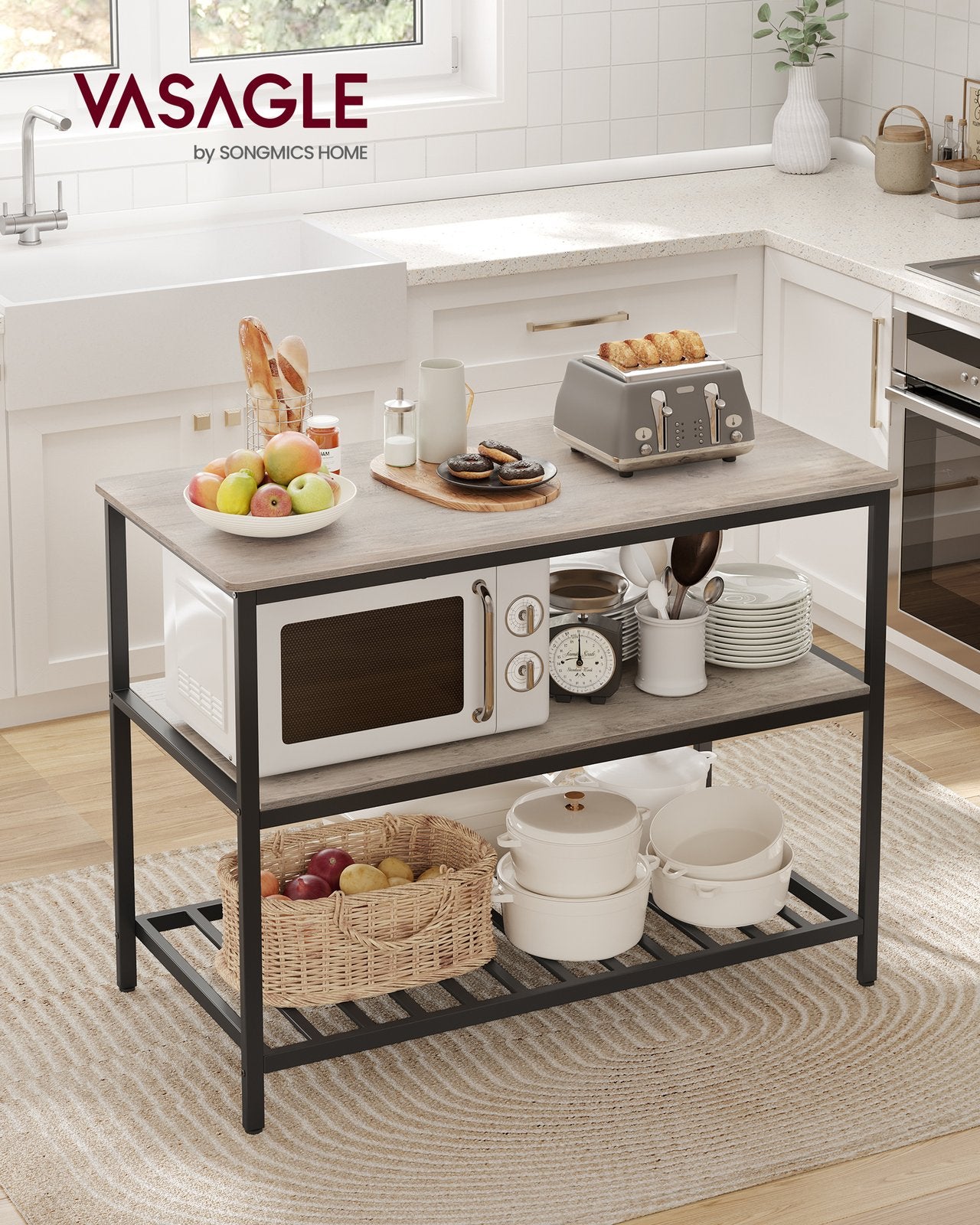 47.2 Inches Kitchen Shelf with Large Worktop - Greige, Black