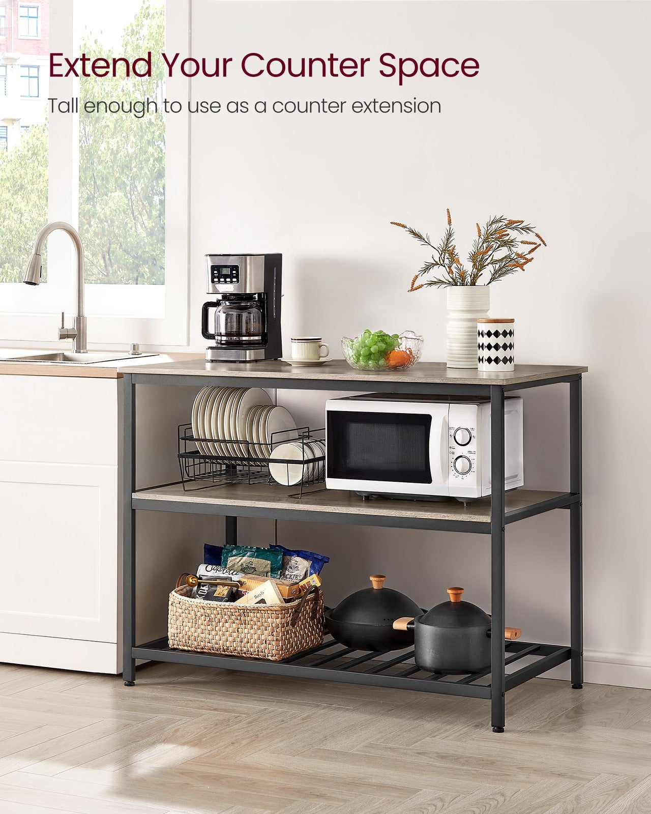 47.2 Inches Kitchen Shelf with Large Worktop - Greige, Black
