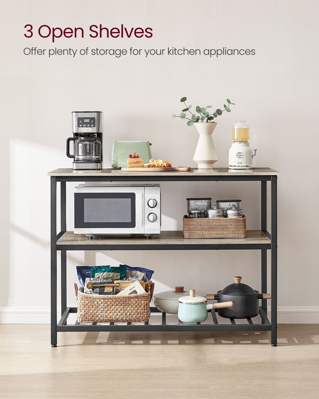 47.2 Inches Kitchen Shelf with Large Worktop - Greige, Black