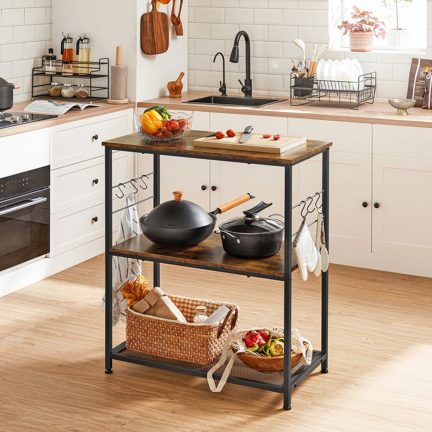 Baker’s Rack with 3 Open Shelves and Metal Frame