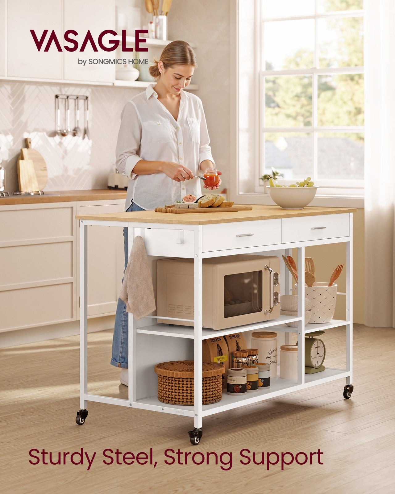Kitchen Rolling Island - Mobile Kitchen Cart with Storage on Wheels