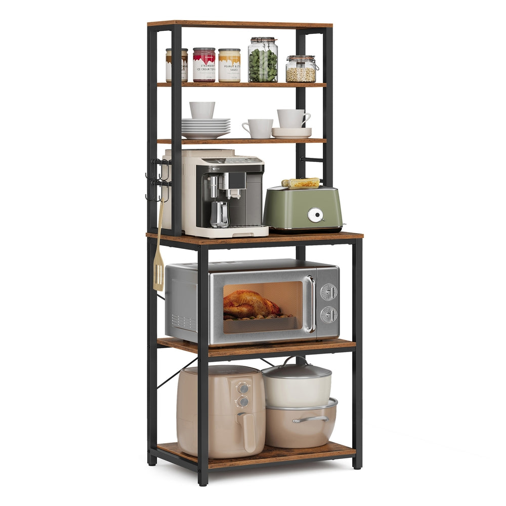 Baker’s Rack for Kitchen with Storage - Rustic Brown, Black