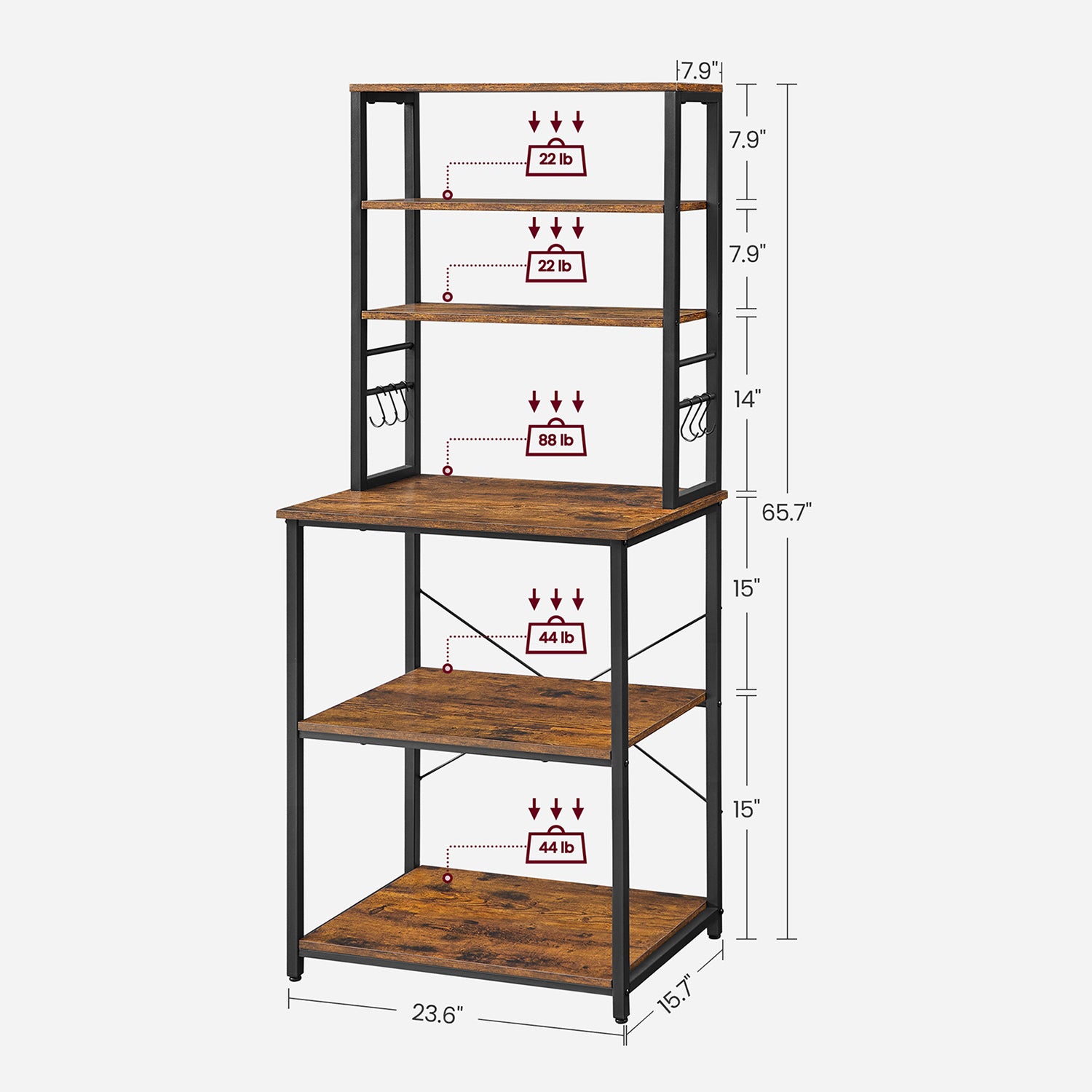 Baker’s Rack for Kitchen with Storage - Rustic Brown, Black