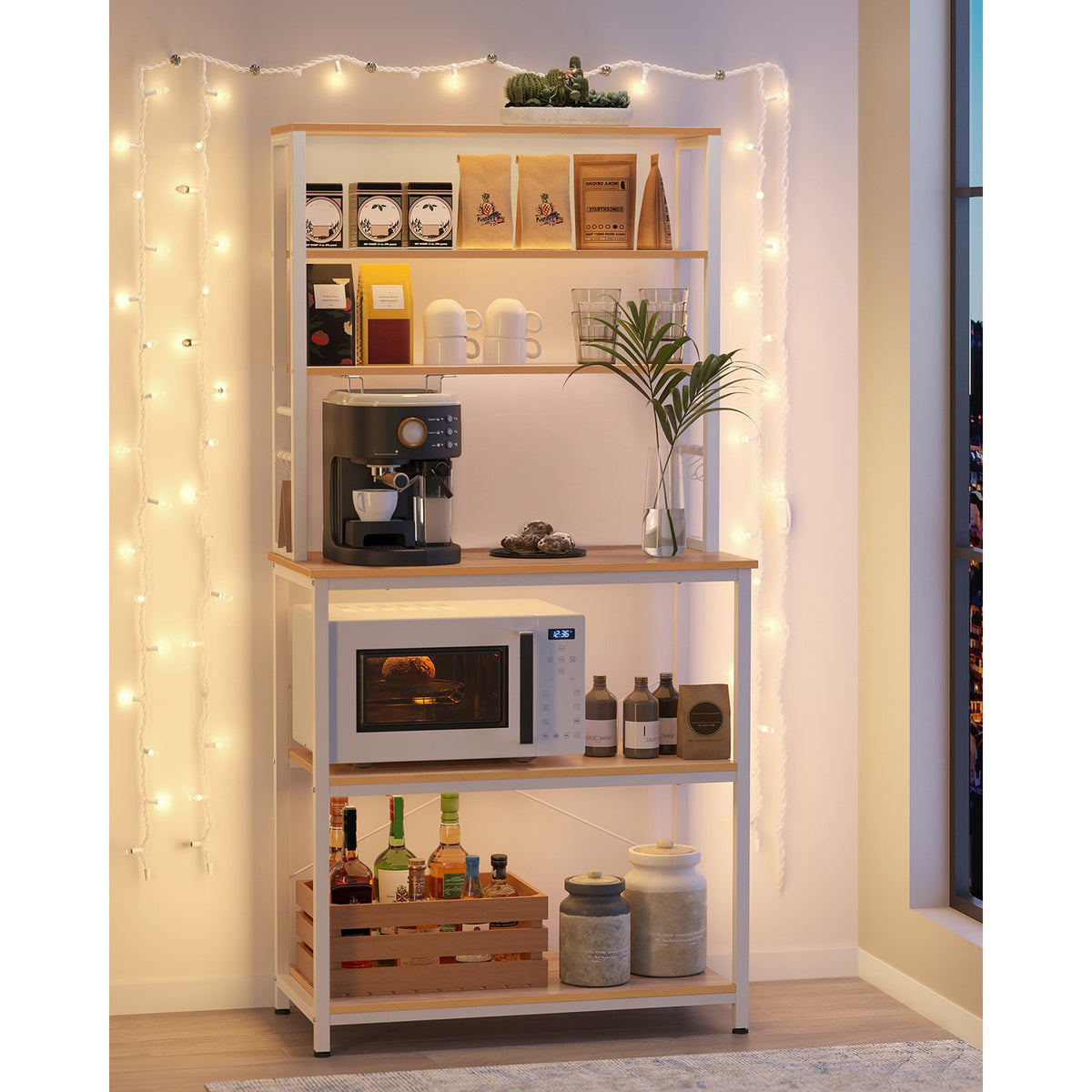 Baker's Rack for Kitchen - With Storage - 6 Hooks