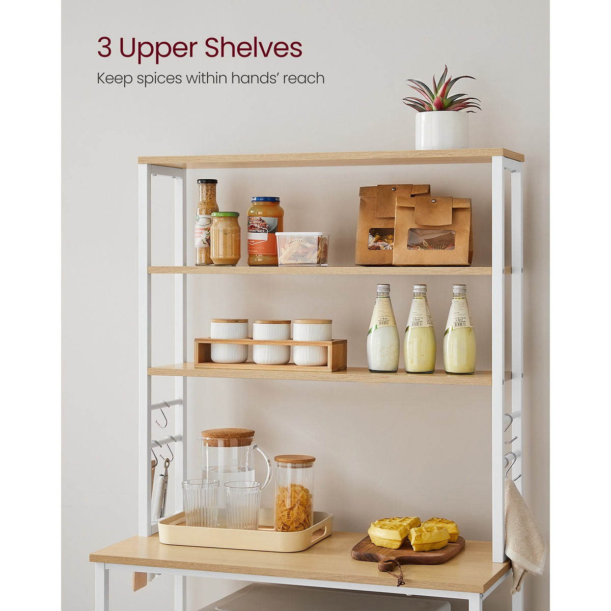 Baker's Rack for Kitchen - With Storage - 6 Hooks