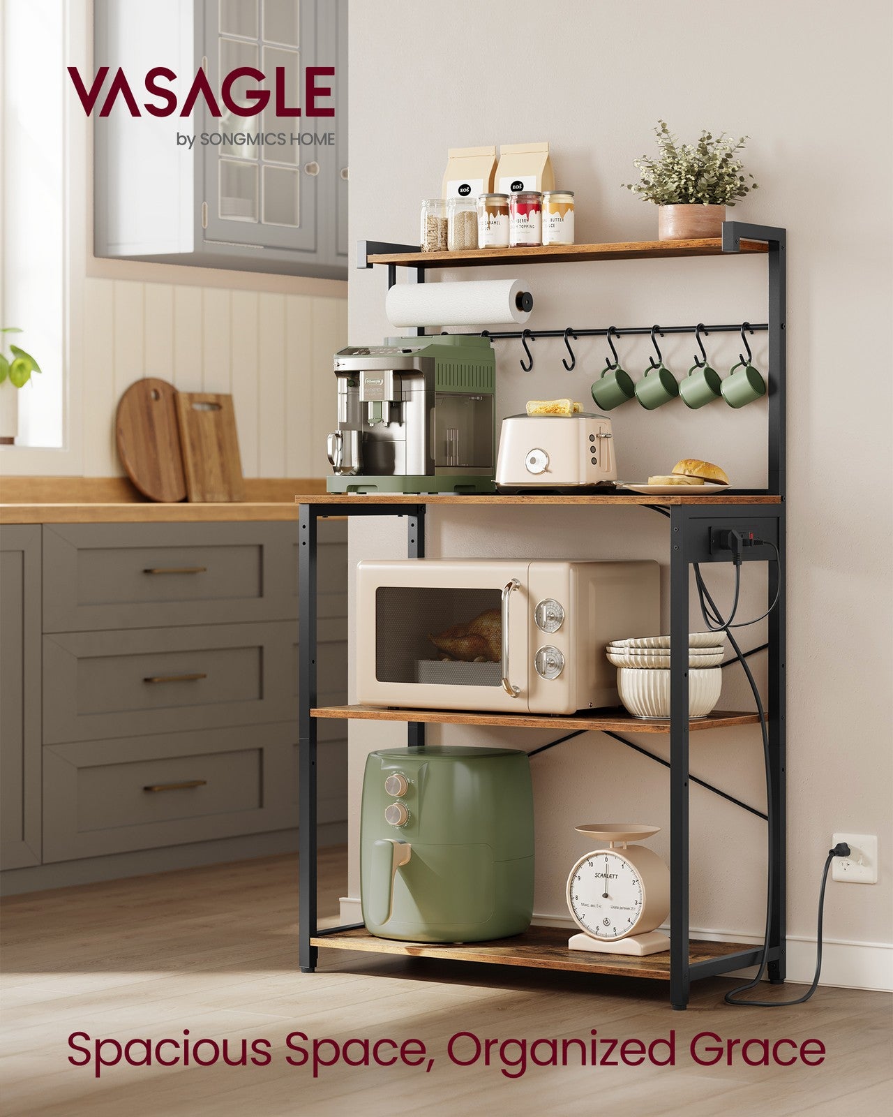 BARNET Collection - Kitchen Bakers Rack with Power Outlet