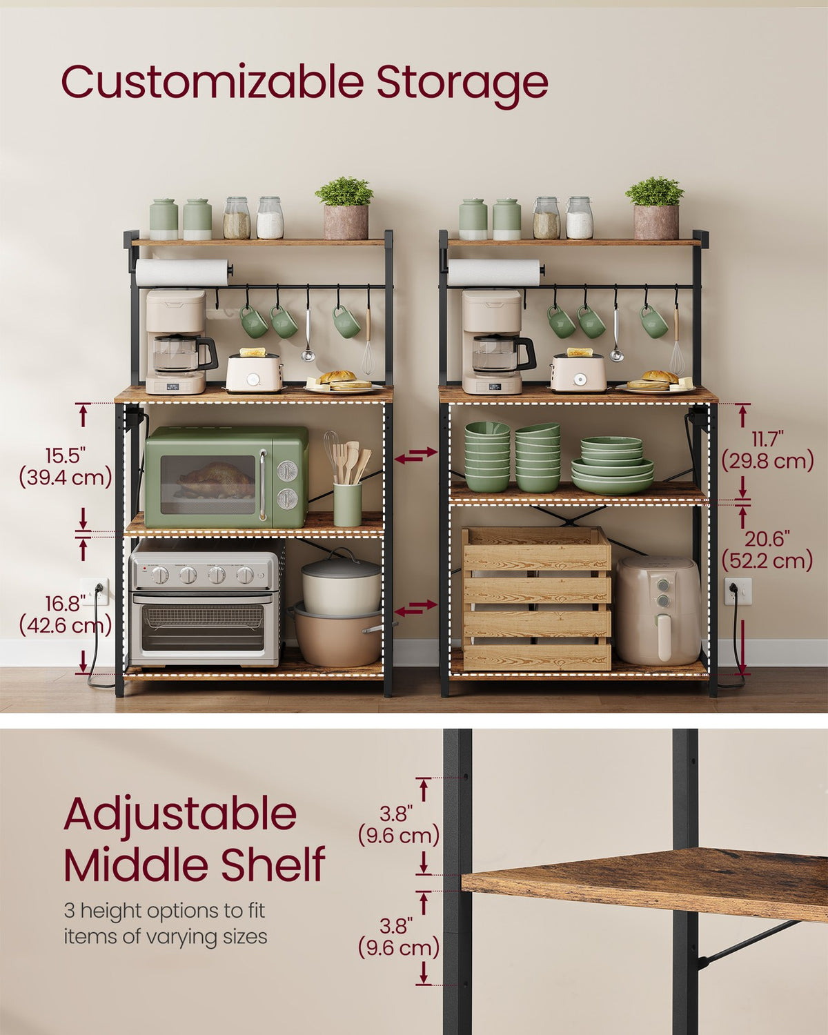 BARNET Collection - Kitchen Bakers Rack with Power Outlet