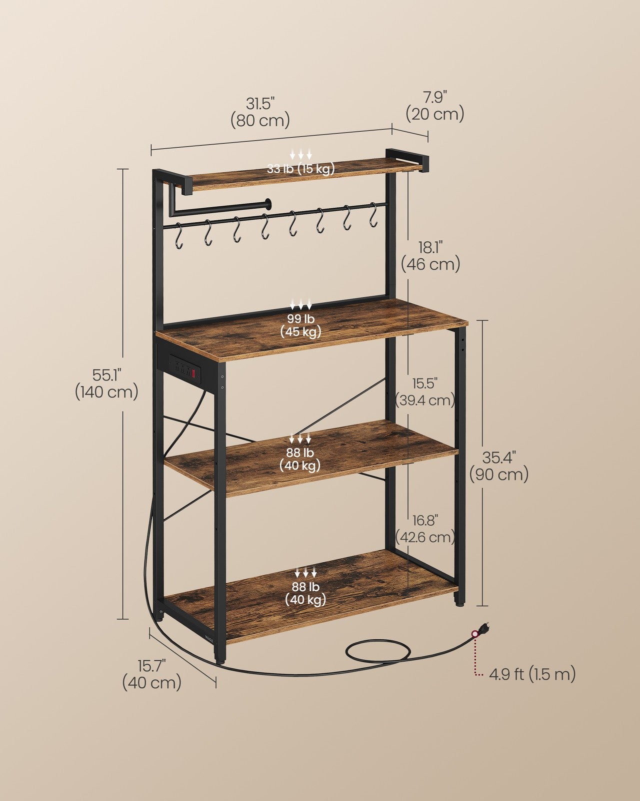 BARNET Collection - Kitchen Bakers Rack with Power Outlet