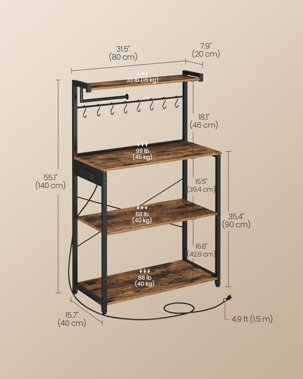 BARNET Collection - Kitchen Bakers Rack with Power Outlet