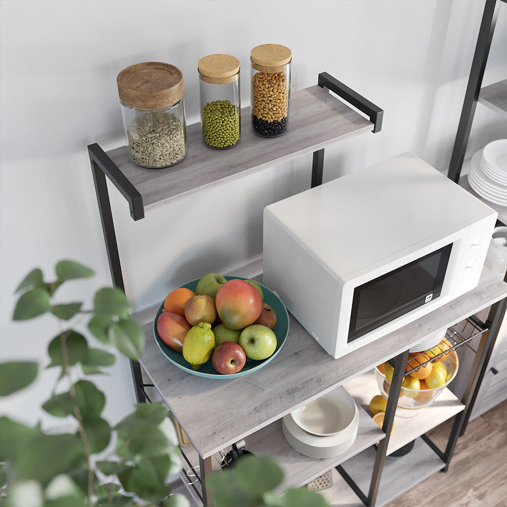 Kitchen Storage Rack with Wire Basket - Heather Greige, Ink Black
