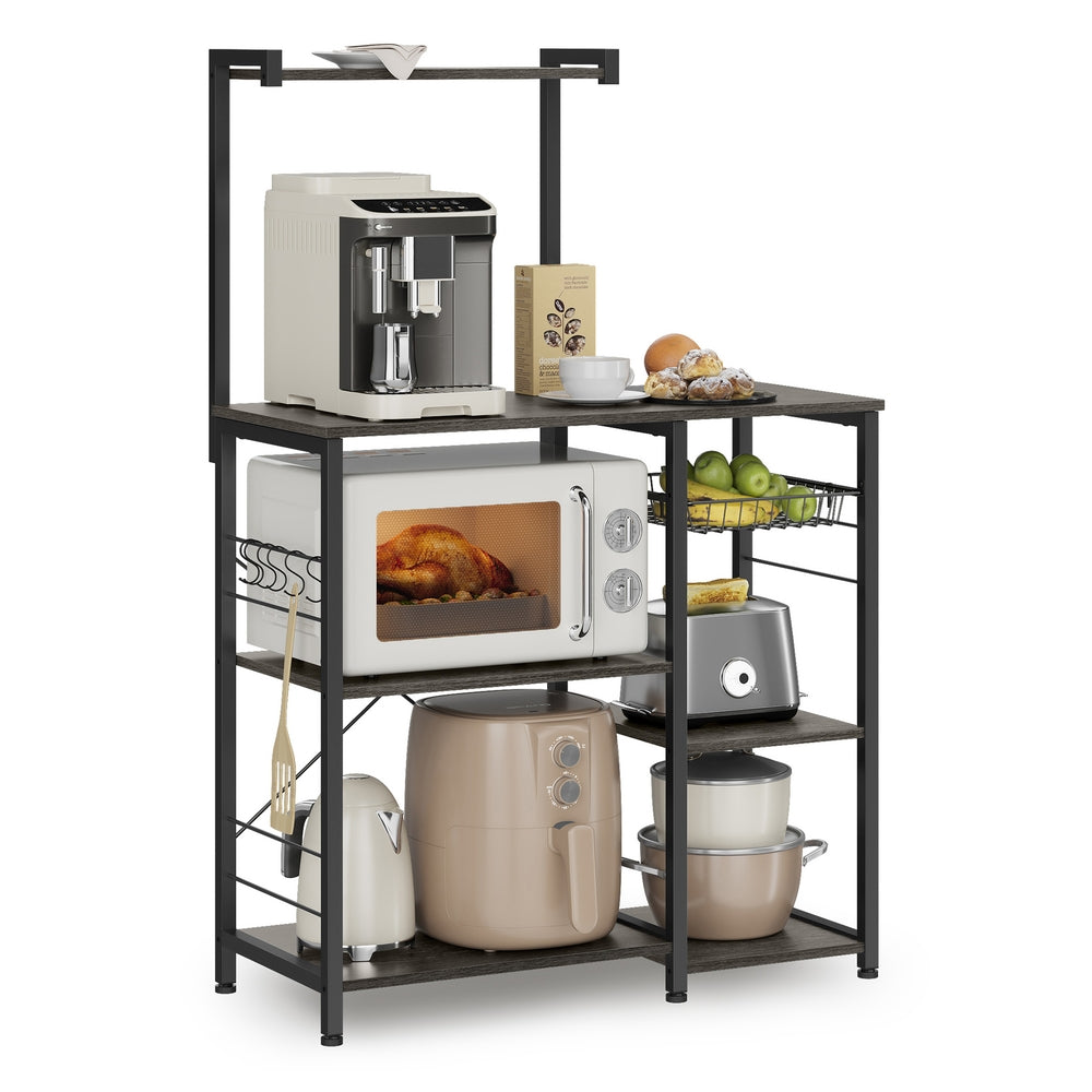 Kitchen Storage Rack with Wire Basket - Charcoal Gray, Ink Black