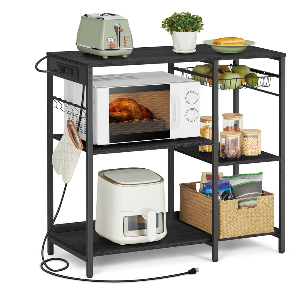Baker's Rack with Charging Station - Charcoal Gray, Ink Black