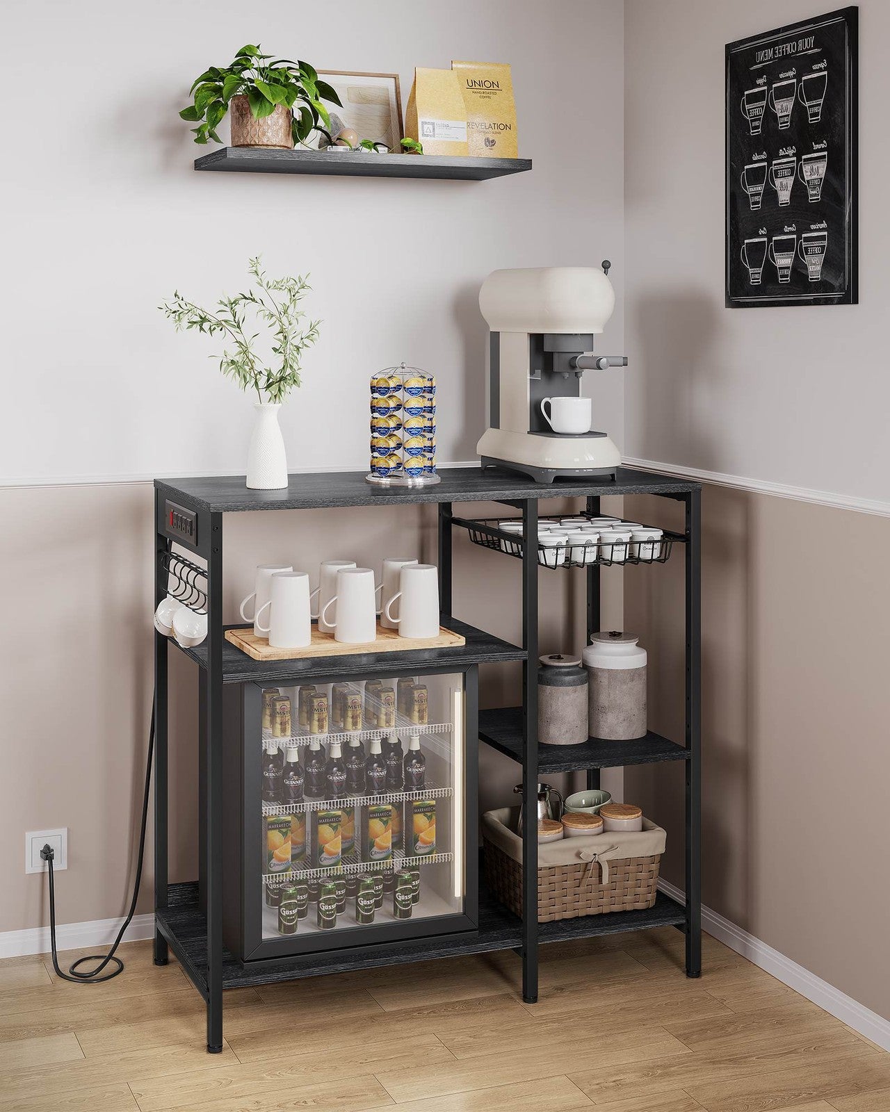 Baker's Rack with Charging Station - Charcoal Gray, Ink Black