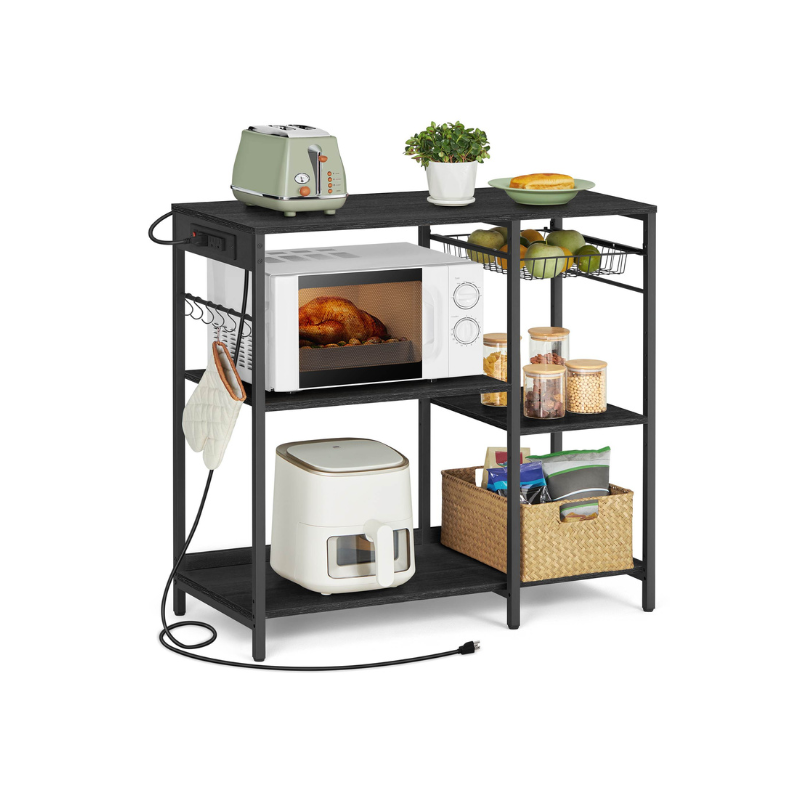 Baker's Rack with Charging Station - Charcoal Gray, Ink Black