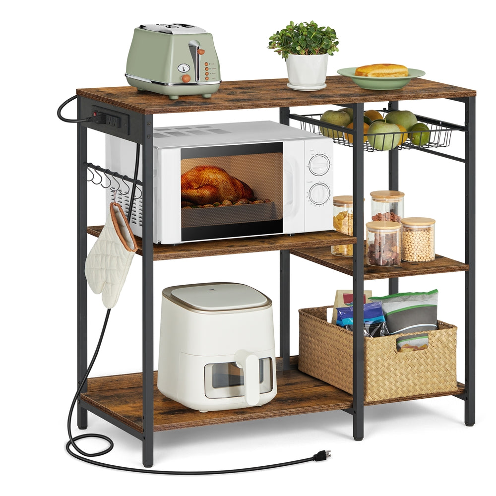 Baker's Rack with Charging Station - Rustic Brown, Ink Black