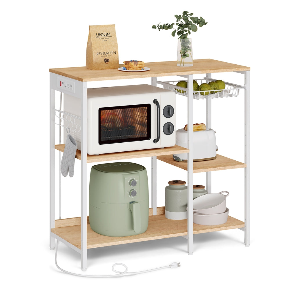 Baker's Rack with Charging Station - Oak Beige