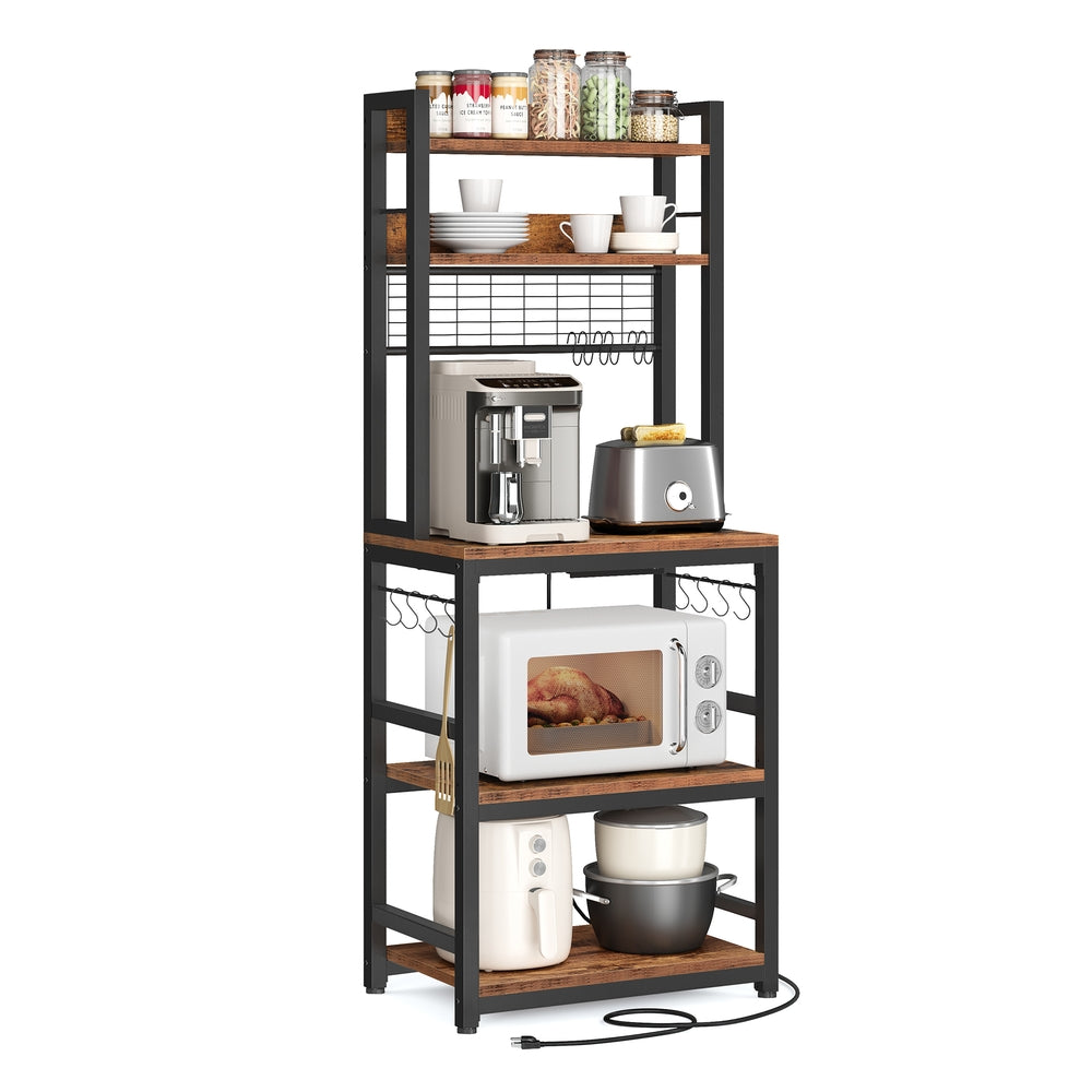 Hutch Bakers Rack with Power Outlet - Rustic Brown, Black