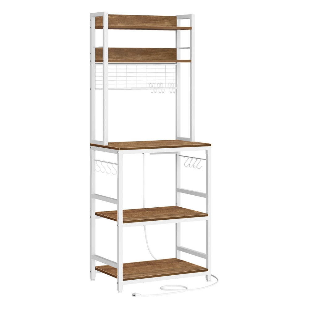 Hutch Bakers Rack with Power Outlet - Rustic Walnut, White