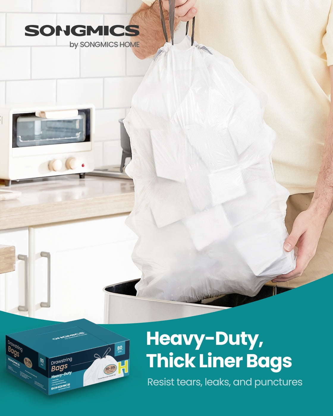Trash Bags 8-Gallon with Drawstrings 80 Count Liner Code H Cream White - Cream White