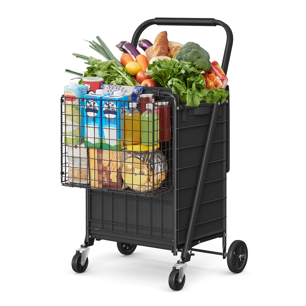 Foldable Shopping Cart with 360° Swivel Wheels - Ink Black