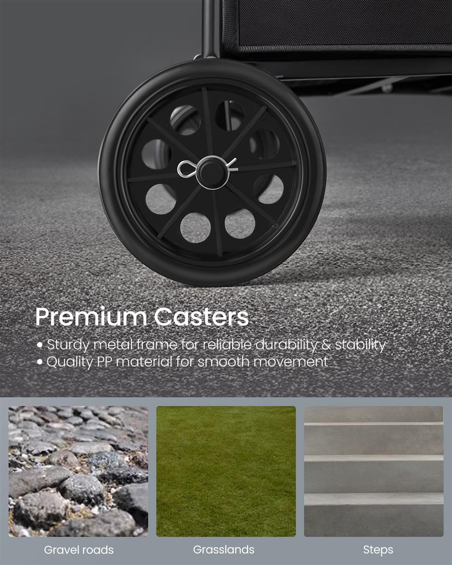 Foldable Shopping Cart with 360° Swivel Wheels - Ink Black
