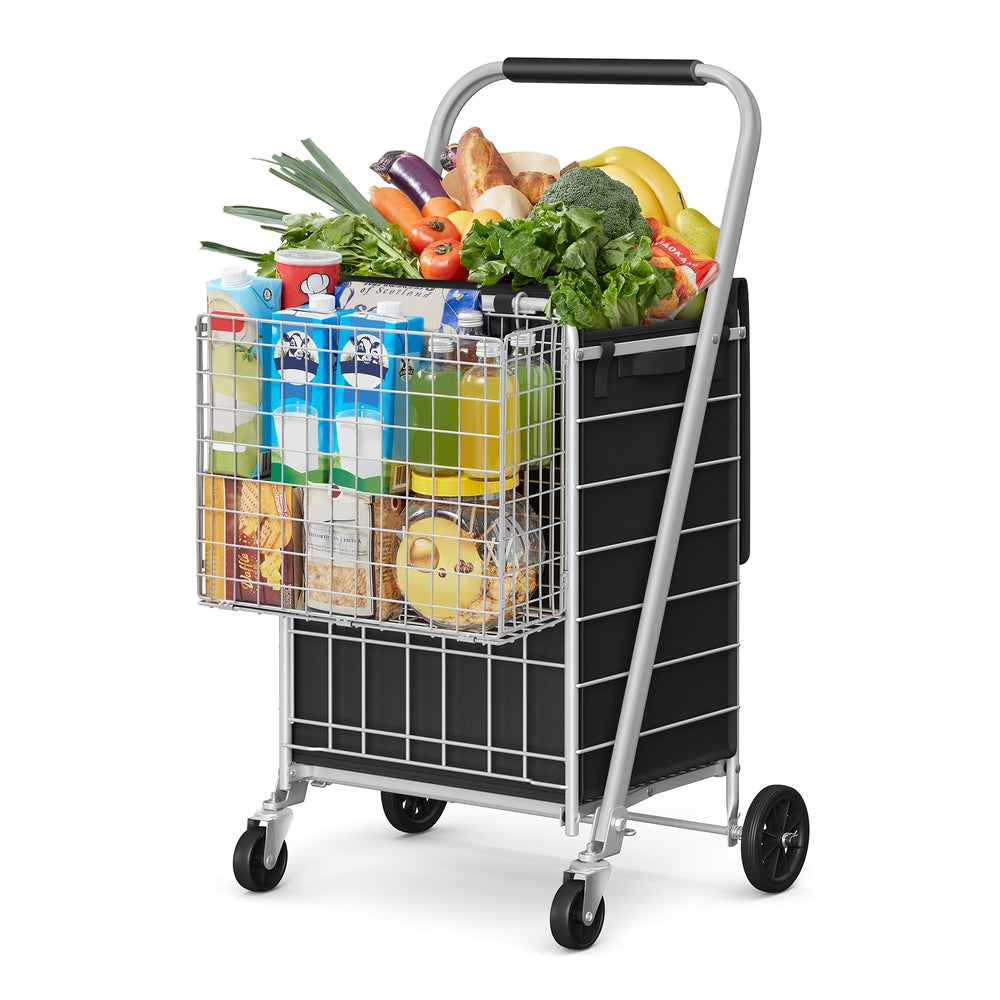 Foldable Shopping Cart with 360° Swivel Wheels - Dove Gray