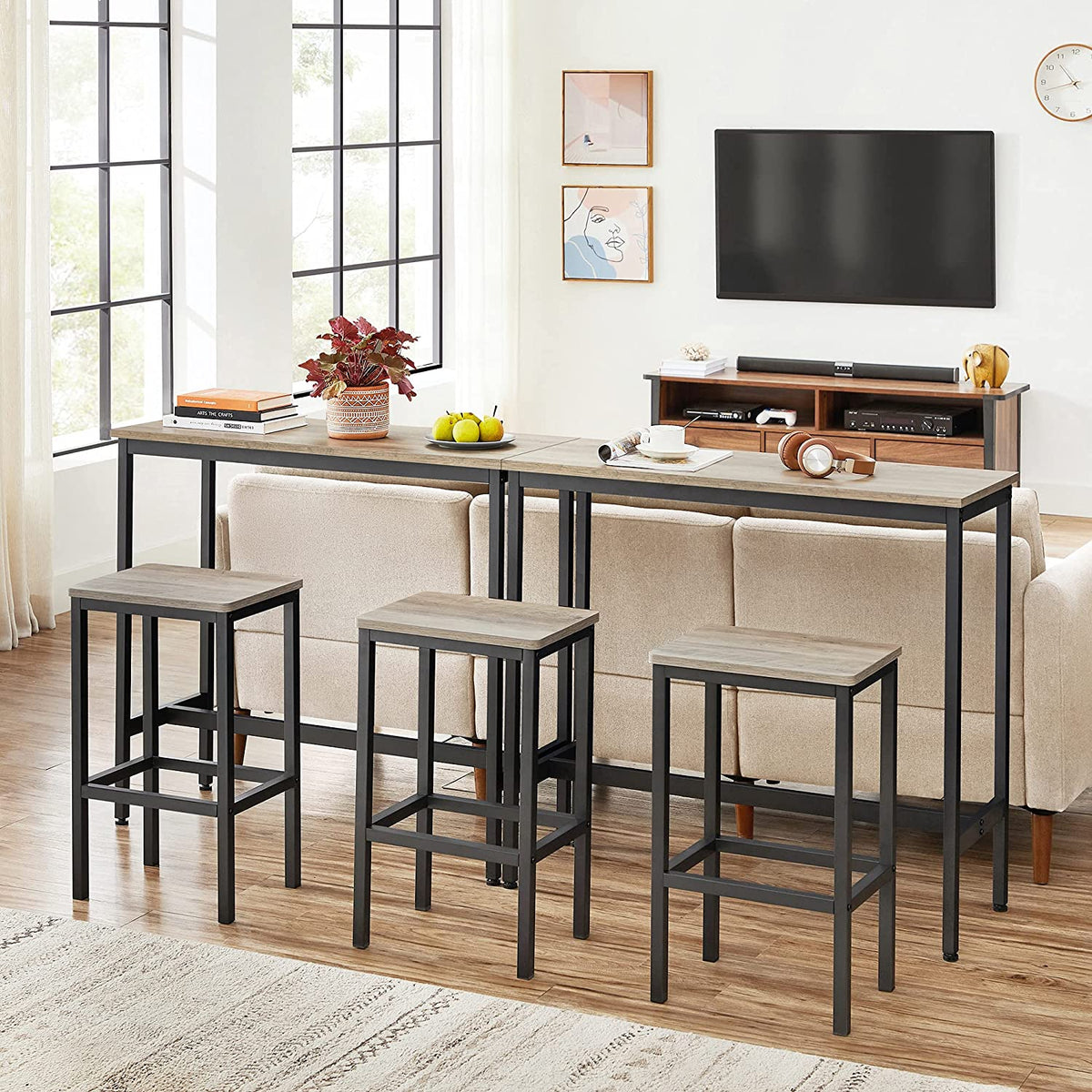Set of 2 Greige Bar Stool with Metal Frame - Black