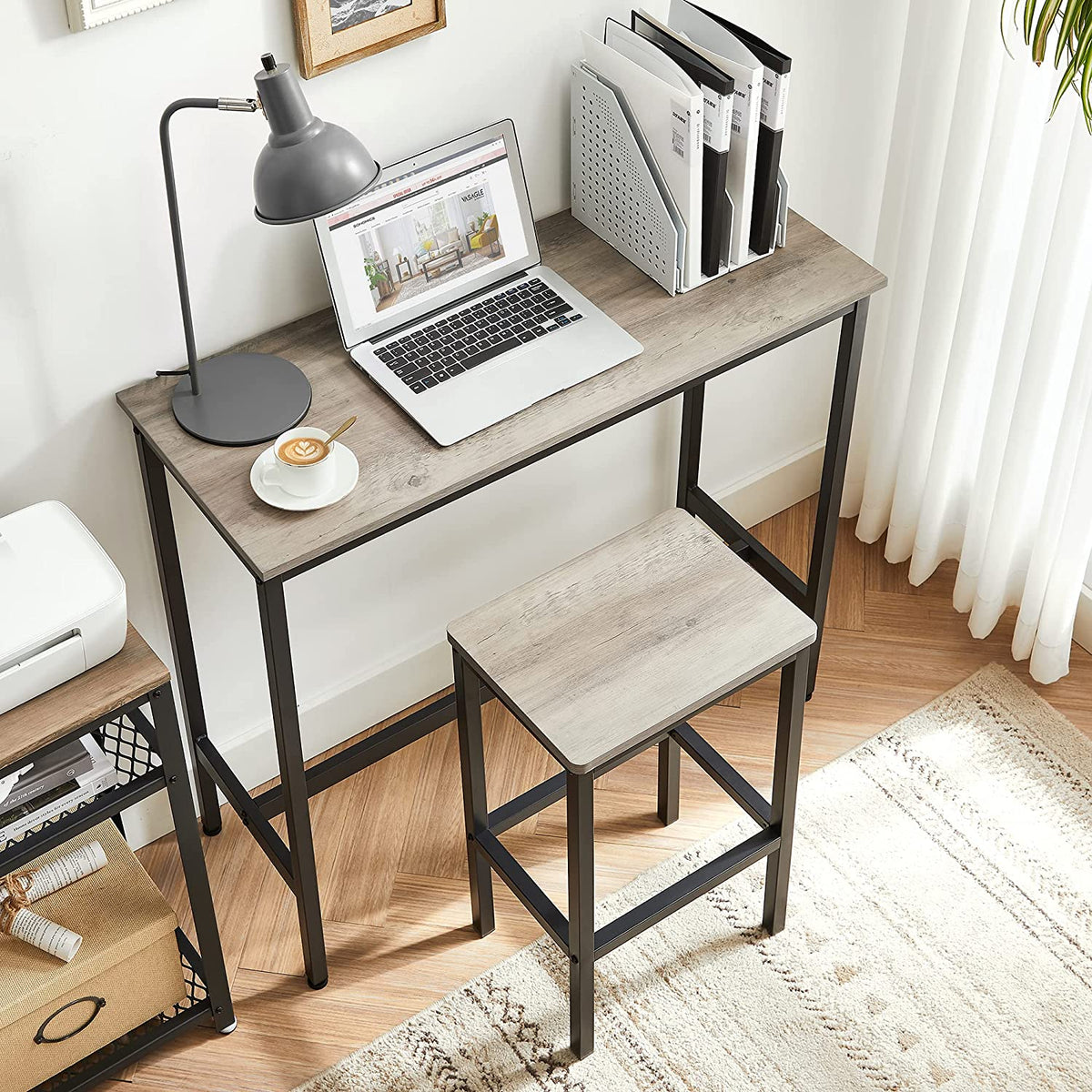 Set of 2 Greige Bar Stool with Metal Frame - Black