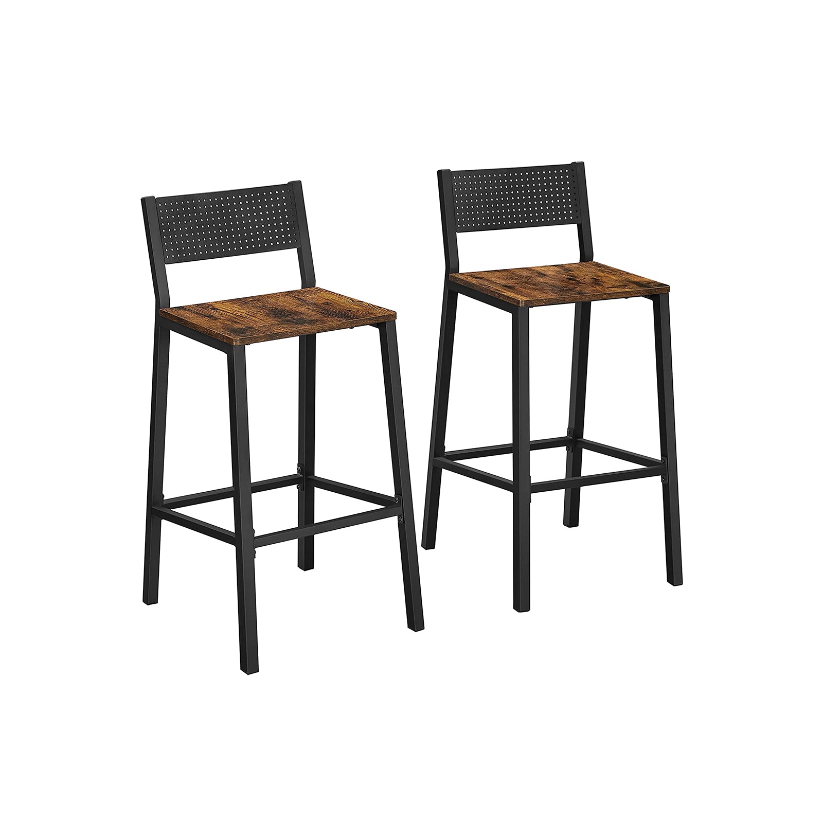 Industrial Bar Stools Set Of 2 - Brown + Black