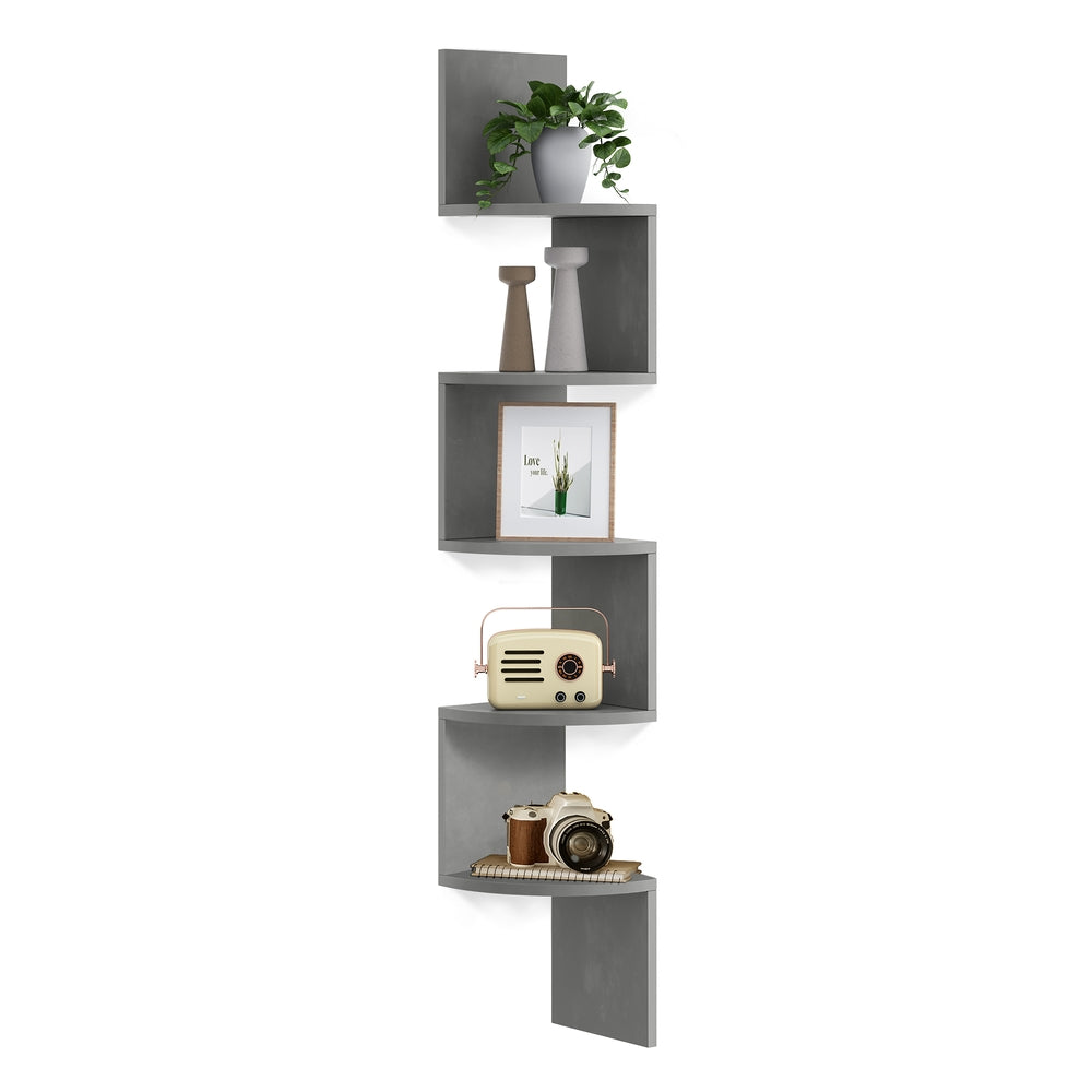 5-Tier Floating Corner Bookshelf - Dove Gray