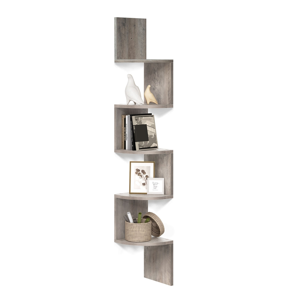 5-Tier Floating Corner Bookshelf - Heather Greige