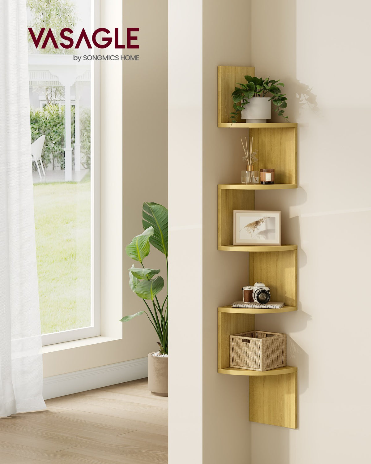 Floating Corner Bookshelf - 5-Tier - Zigzag Design