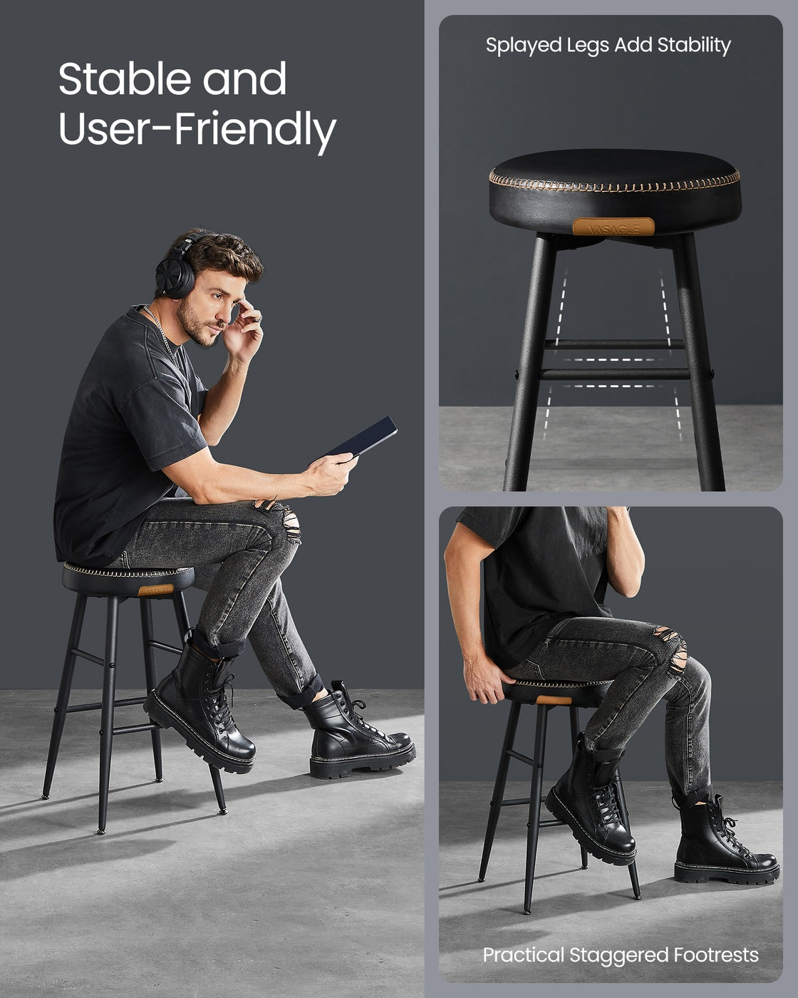 EKHO Collection - Counter Stools Set of 2 - Ink Black - Simply Black