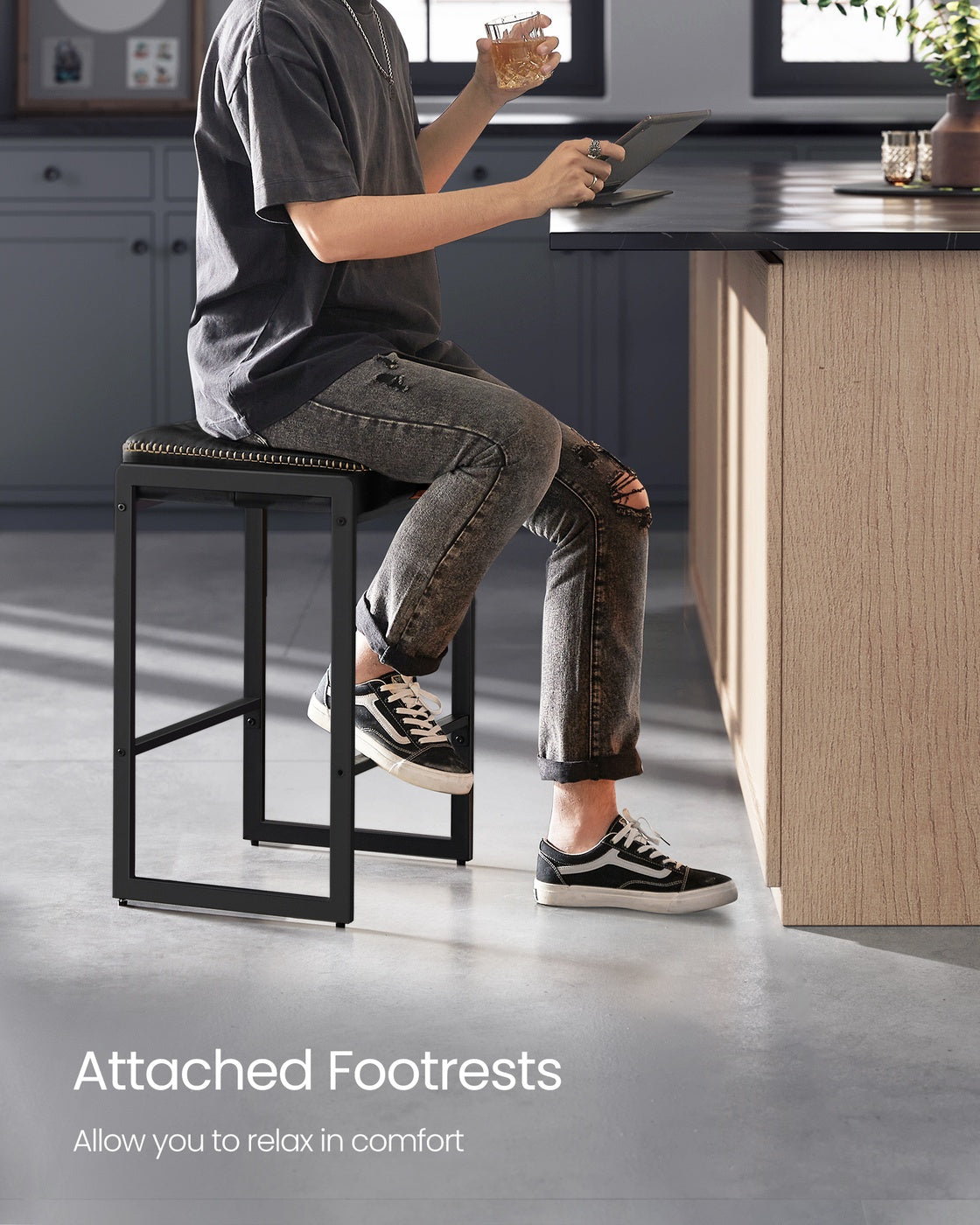 EKHO Collection - Counter Height Bar Stools - Ink Black