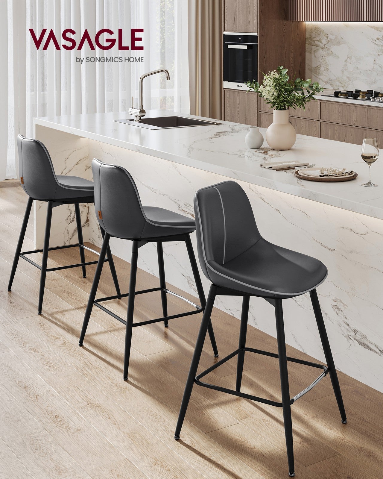 Counter Height Bar Stools with Back Set of 2 - Ink Black