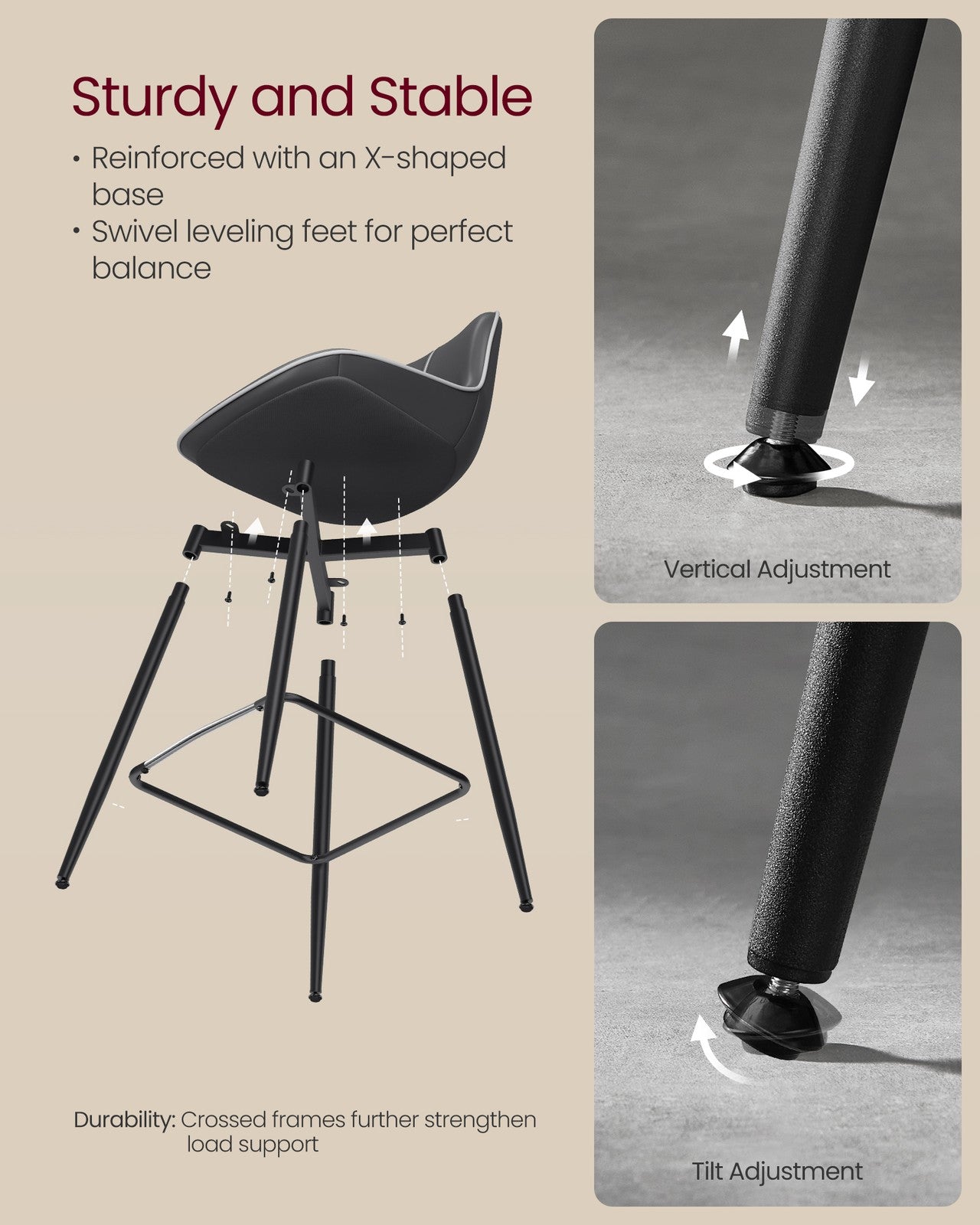 Counter Height Bar Stools with Back Set of 2 - Ink Black